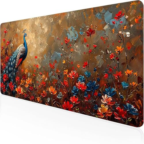 Peacock Large Gaming Mouse Mat (1500 x 800 mm), Stitched Edges Mouse Mat Blue Desk Mat Soft Smooth Surface Waterproof with Anti-Slip Rubber Base Mousepad for Desk and Computer Accessories, Gifts 4-Q