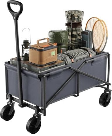 WOLTU Bollerwagen Faltbarer,mit Verstellbarem Griff für alle Gelände,78x43x90cm,Tragkraft 80kg, zusammenklappbarer Wagen für Camping, Einkaufen,Strand,Grau