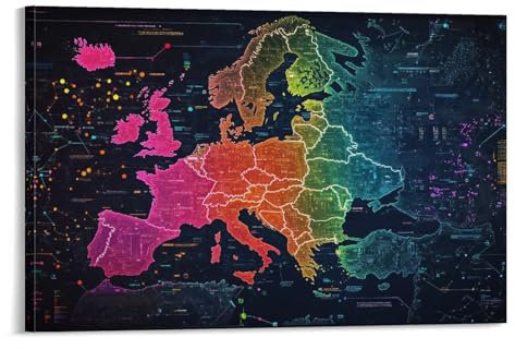 ZHUICHENG Mapa de Europa Pintura/Cuadro Colgado–Mural 3D En Lienzo Para Cocina&Oficina. Lienzo Resistente Al Calor & Sin Productos Químicos,Práctico Y Moderno 16x24inch(40x60cm)