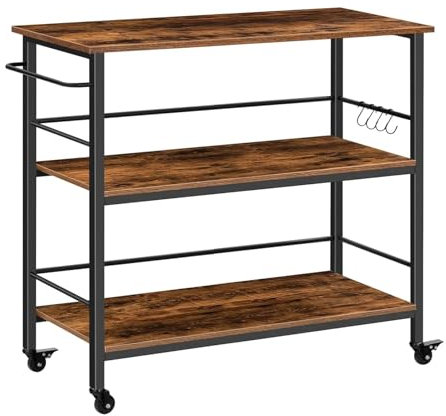 LICONG-2020 Storage Trolley Island with Storage,Industrial Kitchen Counter with Hooks and Side Enclosures, 3 Tier Kitchen Cart with Large Workstation Storage Cart