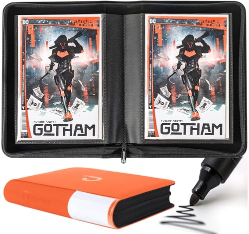 D DACCKIT Comic-Binder, Comic-Bücher-Album mit Hüllen, passend für normale Comics und Comics, verpackt und mit Karton – Comic-Aufbewahrungsordner für 24 Comic-Bücher (Modell A, klassisches Orange)