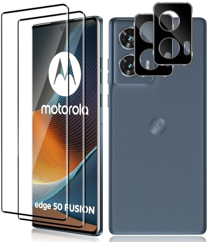 Vanrain Protector de pantalla para Motorola Moto Edge 50 Fusion, 2 + 2 unidades 3D curvado protector de cristal y protector de cámara