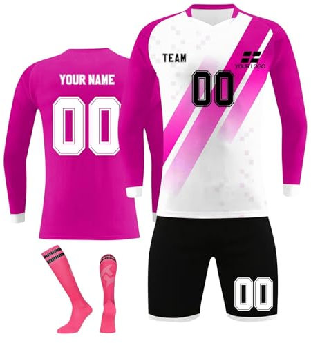 Maglie personalizzate da calcio americano, divisa da portiere, divisa da portiere, per uomo e donna, kit personalizzato per portiere con nome della squadra, Rosa acceso., S