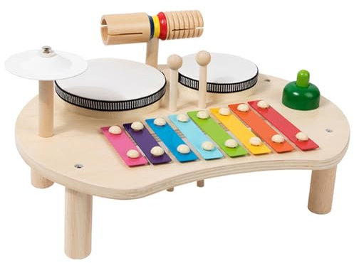 Kleinkindtrommel Set 5 in 1 hölzernen gerundeten Bildungsbaby Musikspielzeug mit Aufbewahrungsschläfen Baby Safe aufschlussreiche Kinder Instrumente Geschenk Kinder Drum Set