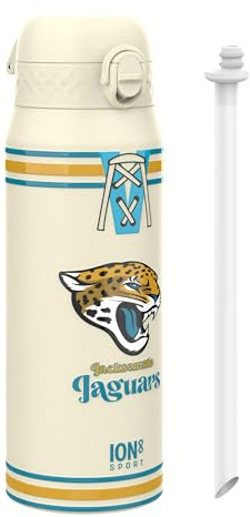 NFL Jacksonville Jaguars Sports Thermal Water Bottle with Removable Straw, 750ml/24oz, Leak Proof Insulated Drinking Bottle, Easy to Open, Secure Lock, Dishwasher Safe, Flip Cover, Metal Water Bottle