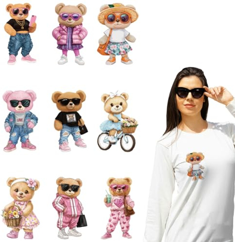 arricraft 9 Blatt Trendy Bears Bügelaufkleber Sonnenbrillen Teddybären Druck Transferaufkleber Aufkleber Für Selbstgemachte T Shirts Jeans Rucksäcke Familien Kleidung Hüte Dekorationsapplikationen