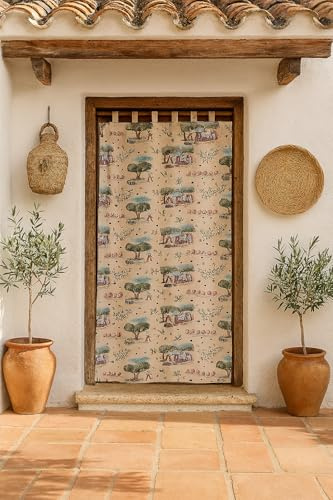 Milica Tenda jacquard rustica 140 x 260 cm | stile tradizionale spagnolo per porta e finestra esterna e interna | alta resistenza e facile installazione | modello ulivo