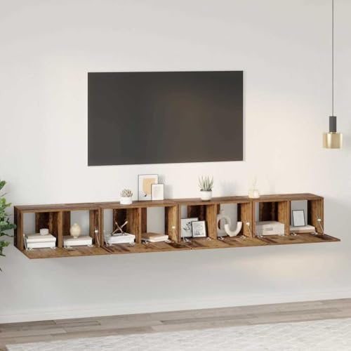 Nqyjm TV-Ständer zum Aufhängen mit Fächern, Set mit 4 TV-Möbeln, Antikholz, 60 x 30 x 30 cm, TV-Wandbank, schwimmender TV-Tisch, Wandschrank, für Wohnzimmer
