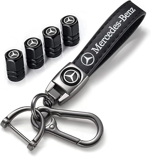 Capuchon de Valve Auto Bouchons de Valve et Cuir Porte-clés de Voiture pour Mercedes Benz CESM CLK GLK GL AB GLS GLE AMG Series, Porte-clés Pneus de Voiture Accesoire