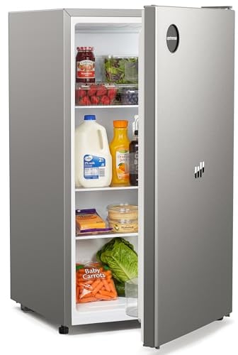 Upstreman 91 Litri Frigorifero Piccolo senza Congelatore, Frigorifero Monoporta con LED Integrata, Termostato Regolabile, Silenzioso, Frigo Piccolo da Ufficio, Camera, Grigio Argento, CR91