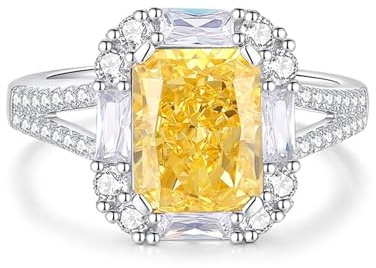 Epinki Gelbgold 18K Au750 Freundschaftsringe Echt Gold, Elegant Trauringe mit Citrin Gelb Smaragdschliff, Verlobungsring Moissanit Platinum PT950, Gr.47-65