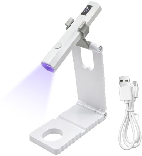 Mini UV Lamp for Gel Nails, Handheld UV Light for Nails with Foldable Stand Rechargeable Portable Nail Dryer 2 Timers Flash Cure LED Lamp for Gel Polish DIY Art at Home Travel White