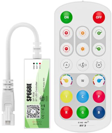 BTF-LIGHTING SP668E Bluetooth SPI RGB LED Controller mit RF3 Fernbedienun | Musik-Sync, Gruppensteuerung für FCOB 5050SMD WS2811 WS2812B-Dream Color adressierbare RGB LED-Streifen DC5V-24V 600 Pixel