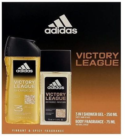 Adidas Victory League Geschenkset Shower Gel 3in1 250ml & Deodorant Body Fragrance 75ml mit 48 Stunden Schutz gegen starkes Schwitzen und Körpergeruch