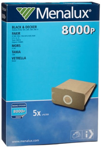Menalux 8000P 5 Sacs Aspirateur Compatible pour Black + Decker / Fakir + 2 Micro Filtres + 1 Filtre Moteur