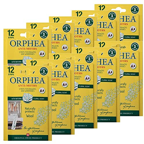 Orphea Anti Moth Strips - Floral Scent (10 packs, 120 Strips) | Moth Repellent for Wardrobes, Drawers, Shelves - Wardrobe Fresheners for Wool - Moth Paper Strips for Clothes Storage
