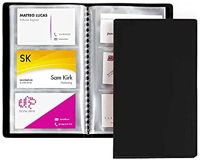 Favorit 100460549 Porta Biglietti da Visita con 20 Buste Fisse a 3 Tasche Formato 6X10(X3), Nero