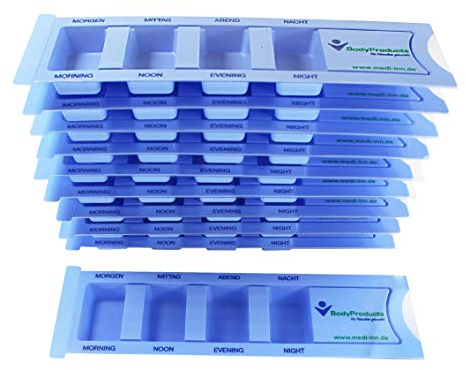 Medi-Inn Medikamentendispenser mit 4 Fächern, blau Standard, 10 Stück, Tablettenbox für einen Tag, Pillenbox, Tagesdispenser