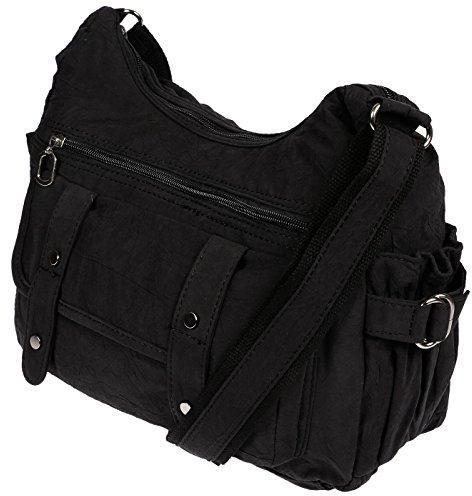 Christian Wippermann Hochwertige Canvas Umhängetasche Damen - 32x26x13 cm - Großes Front- & Rückfach - Waschbar bei 30 - Umhängetasche Stoff Damen Groß mit Vielen Fächern - Schultertasche Schwarz