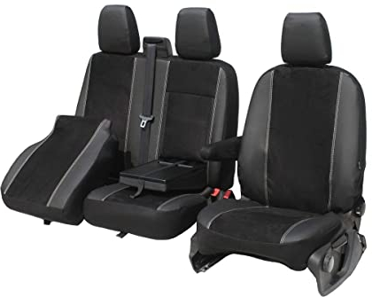 Pokter Sitzbezüge - Passgenau TRANSIT 2014- ECO-Kunstleder mit Eko-Velour Schwarz - PT9001FDTR-01