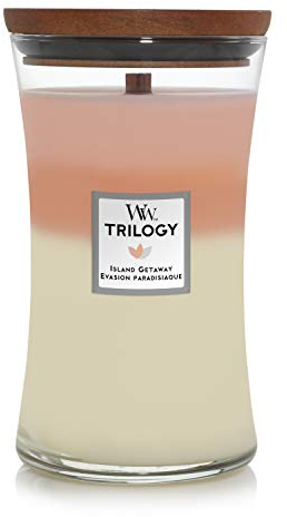 WoodWick Trilogy vela perfumada grande en forma de reloj de arena con Pluswick Innovation, Escapada a la isla
