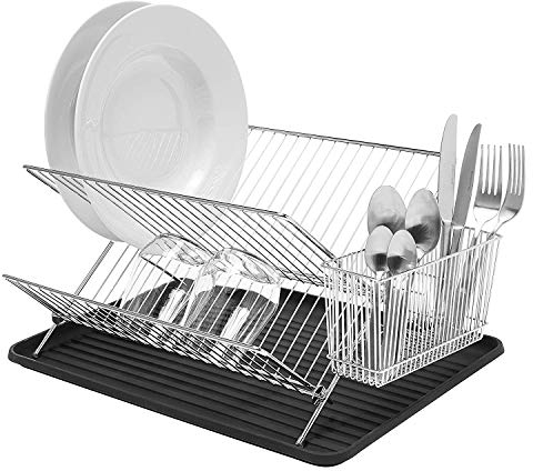 simplywire – Escurreplatos Plegable – Bandeja de Secado de Platos con Soporte para Cubiertos - Cromado