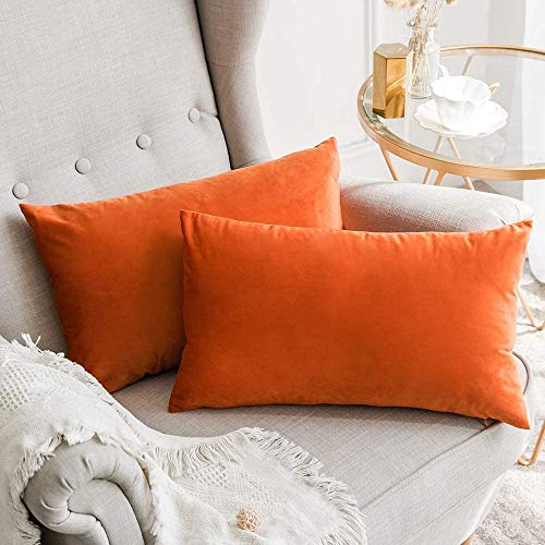 MIULEE 2er Set SAMT Kissenbezug Kissenhülle Dekorative Dekokissen Sofakissen Lendenkissen Wurfkissenbezug mit Verstecktem Reißverschluss Sofa Schlafzimmer 12x 20 Inch 30 x 50 cm Orange