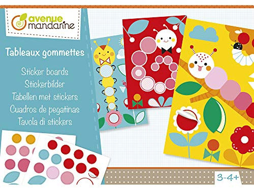 MY MANDARINE KC092C - Kreativbox, Stickerbilder, 5 Dekorbogen aus Karton 15x21 cm, 5 Stickerbogen 10,5x14,8 cm, ab 3 Jahren, Raupen, 1 Box