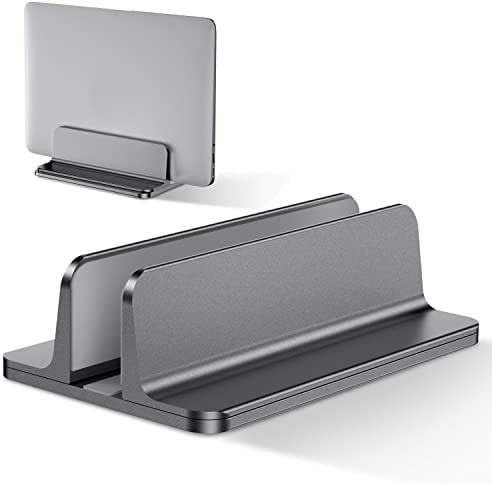 Bewahly Support Ordinateur Portable Vertical, Support PC Portable en Aluminium Réglable Bureau Laptop Stand pour MacBook Pro/Air, iPad, Surface, HP, Lenovo, Tablette et Autre Laptops - Gris