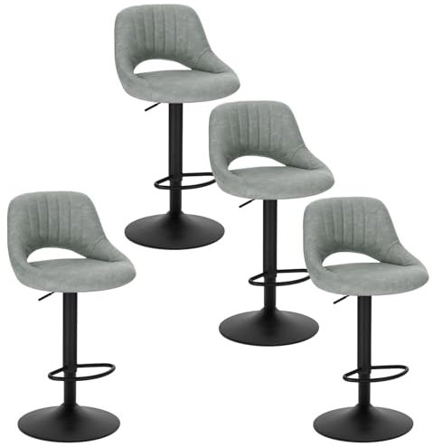 EUGAD 4X Barhocker Tresenhocker Bistrohocker Designer Hocker drehbar und stufenlos höhenverstellbar mit Rückenlehne aus Kunstleder Gestell aus Stahl Grau, 0669BY-4
