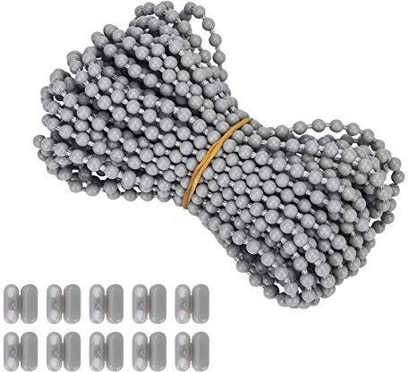 Luanxu 10 Meter Rollokette mit 10 Rollokettenschnallen Fixieren oder von Rollos, Jalousien, Zebra-Vorhangkette, Reparatur oder Wechsel der Ersatzteile von Rollo(#10, Grau)