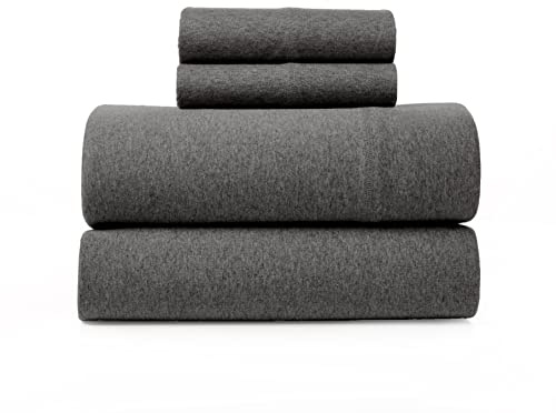 Road Trip America Jersey Knit Sheet Set - 4 Pieces Queen Cotton Sheets Set - Soft Cozy Stretchy Knit Bed Linen (Dark Grey, Queen)