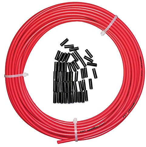 Farbetter Lined Bicycle Bike Derailleur/Shift Cable Housing, 4mm x 50ft, Including 50 PCS Cable End Caps Kit, The Most Trusted DIY Set for SRAM/Shimano Mountain Bike Road Bike (Red)