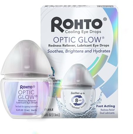 Rohto Optic Glow Eye Whitening Drops, HydroGlow Technology For Maximum Strength Redness Relief, Whitens, Brightens, and Hydrates, 0.4 fl oz