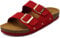 ONCAI Flat Fashion Slides Sandals Womens Cork Footbed Open Toe Vegan Leather Strap Slip On Adjustable Double Buckle Mules Sandals Red Size 6.5 UK