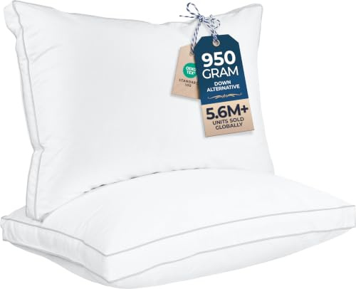 Utopia Bedding Bed Pillows for Sleeping Standard Size (White), Set of 2, Soft & Fluffy Pillow with Down Alternative Filling, Cooling, Hotel Quality, Gusseted Pillow for Back, Stomach or Side Sleepers