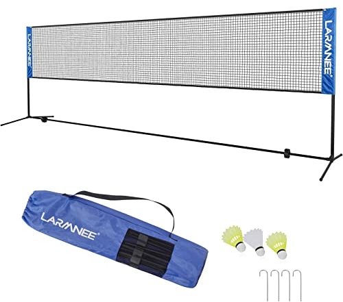 LARMNEE Badminton Netz, 5 m Volleyballnetz, Federballnetz, 3-Fach-Höhenverstellbar 107/120/155cm, Tragbares Set für Tennis, Badminton oder Volleyball, für Garten, Indoor, Outdoor ELH05BN02