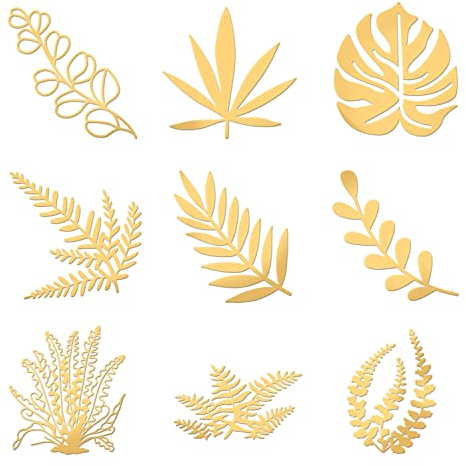 OLYCRAFT 9 Blattmuster Goldene Messing Aufkleber Goldstempel Aufkleber Blätter Selbstklebende Metall Aufkleber für Kartenherstellung Sammelalben DIY Kunsthandwerk - 4 x 4 cm