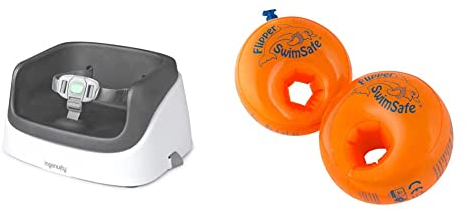 Ingenuity Sitzerhöhung Stuhl, Essen und Fütterung Sitz für Kleinkinder, Boostersitz mit Dreipunktgurt für mehr Sicherheit, ab 16 Monaten & Flipper Swimsafe 77840117 - Schwimmflügel ab 12 Monaten