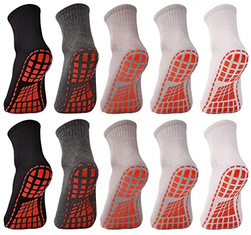 NOVAYARD 10 Paar Stoppersocken Griff Rutschfeste Socken Pilates Yoga Socken Antirutsch Haussocken für Damen Herren (Grundfarbe,L)