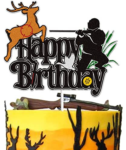 Hirsch Jagd Happy Birthday Kuchen Topper Schwarz Glitzer Vorbei Jagd Camping Safari Dschungel Tiere Kuchen Dekoration Baum Hirsch Wound Ziel Jäger Woodland Themenparty Supplies