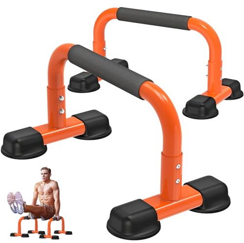 Dolibest Liegestützgriff, 2 Stück Parallettes Liegestützständer Pushup Bar Handstand Calisthenics Geräte mit Schaumstoffgriff für L-Sit/Dip Bar/Bodybuilding/Home Gym Bodentraining, 24cm Höhe/Orange