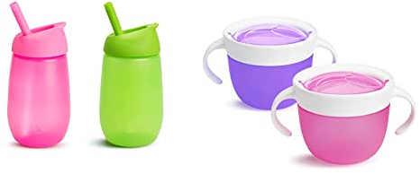Munchkin Simple Clean Straw Cup, 10oz/296ml, 2 Pack, Green/Pink & Snack Catcher for Toddlers, Baby Snack, Pink/Purple, 2 Pack