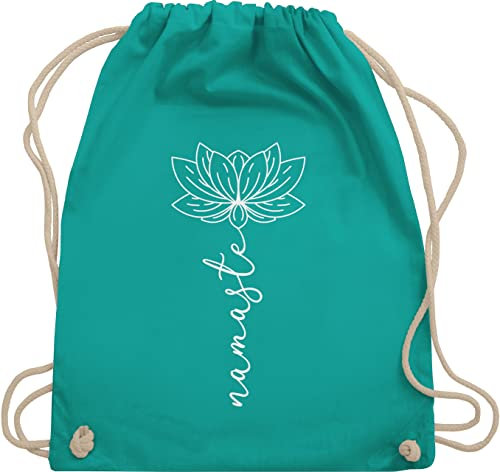 Turnbeutel Rucksack - und Wellness Geschenk - Namaste Lotusblüte Yoga Chakra - Unisize - Türkis - sportbeutel geschenke lotus blüten beutel kordelzug blumen turnbeutel. lotusbluete stoffrucksack