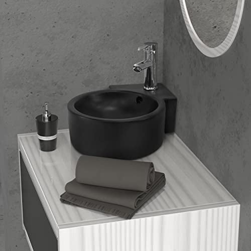 ML-Design Waschbecken Eck aus Keramik in Schwarz, 45x36x13cm, Rund, Wandmontage/Aufsatzwaschbecken, Eckwaschbecken mit Überlauf, Hängewaschbecken Waschtisch Waschschale Waschplatz Handwaschbecken