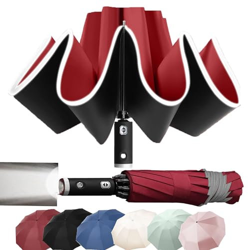 MZSX Regenschirm, LED-Licht, Taschenschirm, winddicht und sturmfest, Umgekehrtes Faltdesign, Klein Kompakt, Reflektoren Am Rand, für Herren und Damen