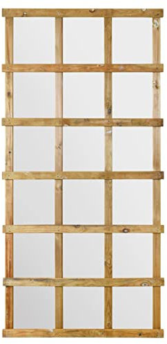 MIRROROUTLET The Trellis - Outside Scandinavian Redwood Garden Wall Fence Mirror 71 X 35 (179.5CM X 89.5CM) Mirror Glass with Wood Trellis Outer. Exclusive