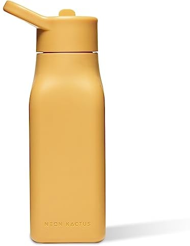 Neon Kactus Silikon-Kinderflasche | Trinkflasche für Kinder mit Trinkhalm für Schule, Reisen, Sport | Kleinkind-Flasche | 100% auslaufsicher | Spülmaschinenfest | Sommersonne, 340ml