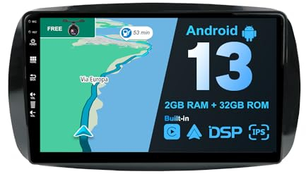 BXLIYER Android 14 IPS Autoradio Passt für Benz Smart (2014-2020) - Eingebautes CarPlay Android Auto - KOSTENLOS Rückfahrkamera - 2G+32G - 9 Zoll 2 Din - DSP DAB Lenkradsteuerung WiFi Fast-Boot 4G BT