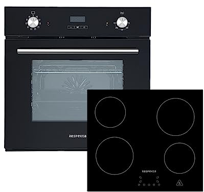 Backofen Einbau Herdset autark Glas schwarz Glaskeramik Heißluft Timer Respekta